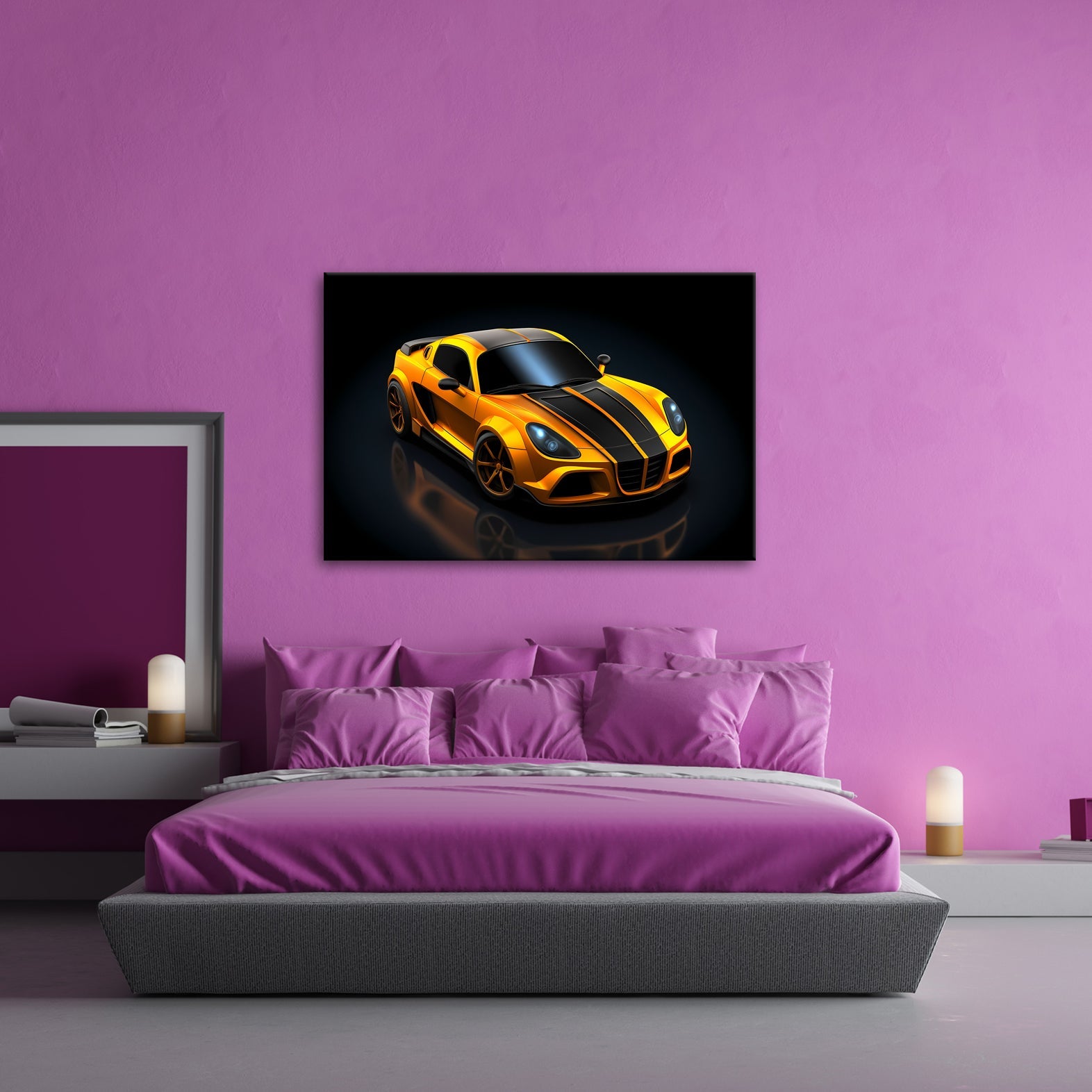 Leinwandbild Rennstreifen auf Karosserie XXL – Auto Wandbild Motorsport - deyoli