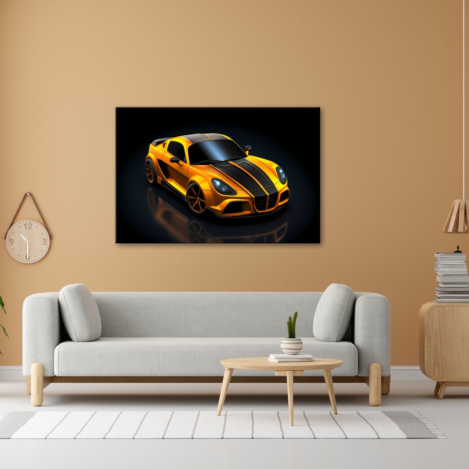 Leinwandbild Rennstreifen auf Karosserie XXL – Auto Wandbild Motorsport - deyoli