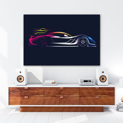 Leinwandbild Rennwagen Elegante Speed - Silhouette im strahlenden Neonlicht - deyoli
