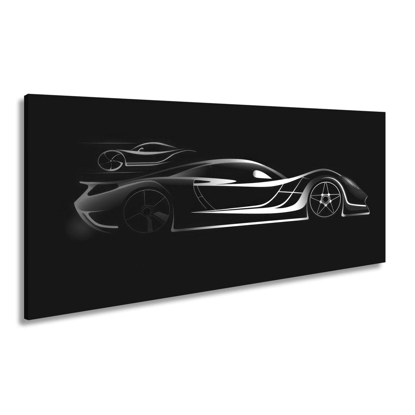 Leinwandbild Rennwagen Elegante Speed - Silhouette im strahlenden Neonlicht - deyoli