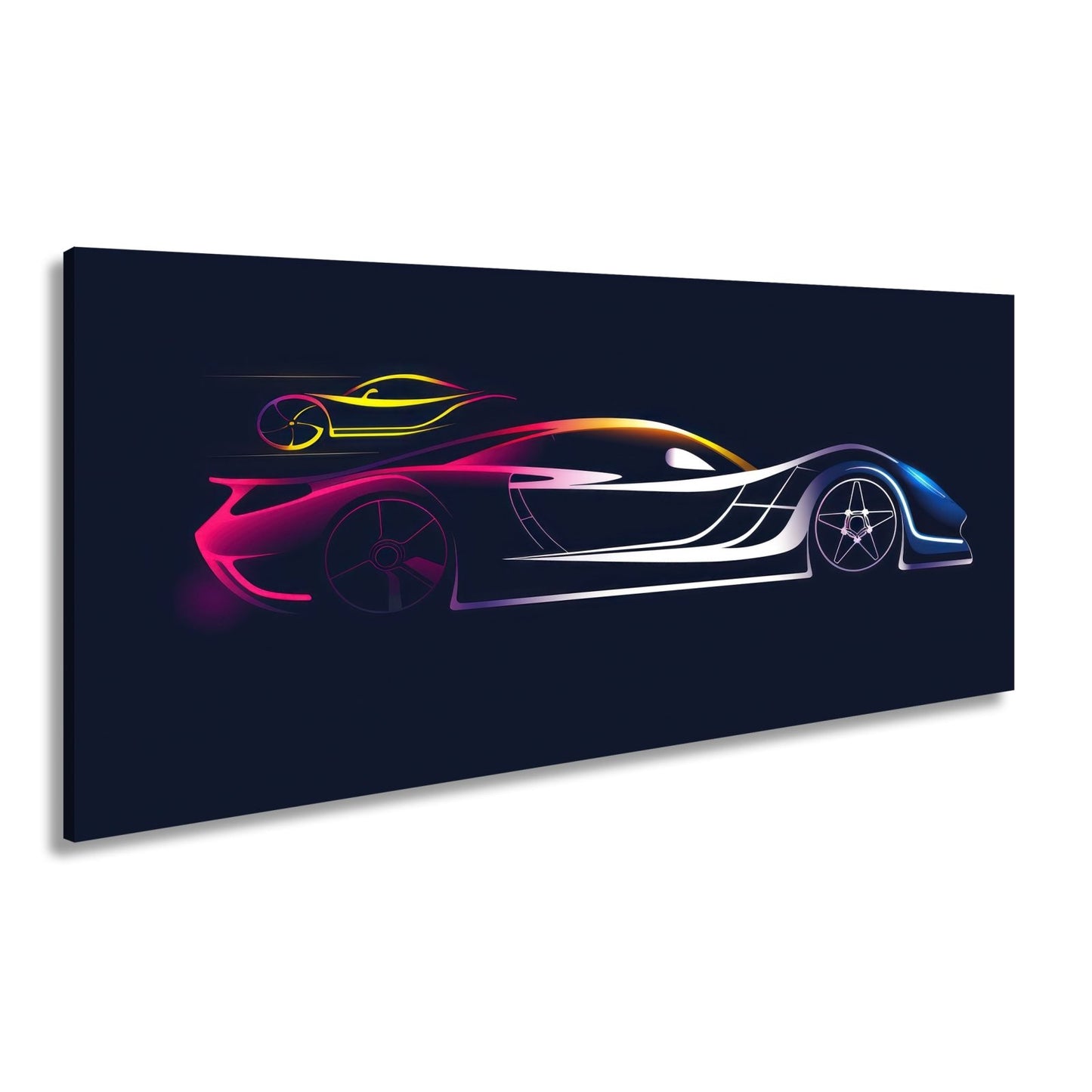 Leinwandbild Rennwagen Elegante Speed - Silhouette im strahlenden Neonlicht - deyoli