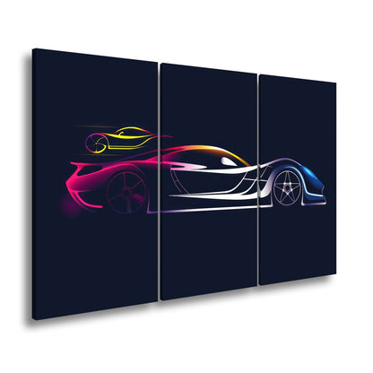 Leinwandbild Rennwagen Elegante Speed - Silhouette im strahlenden Neonlicht - deyoli