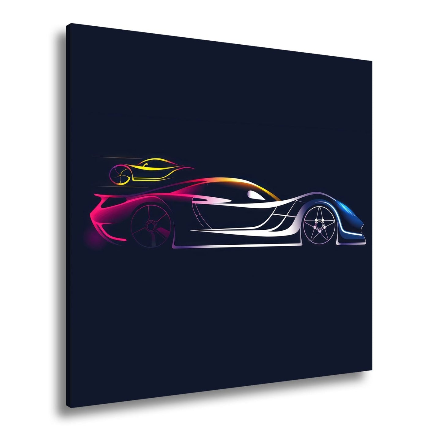Leinwandbild Rennwagen Elegante Speed - Silhouette im strahlenden Neonlicht - deyoli