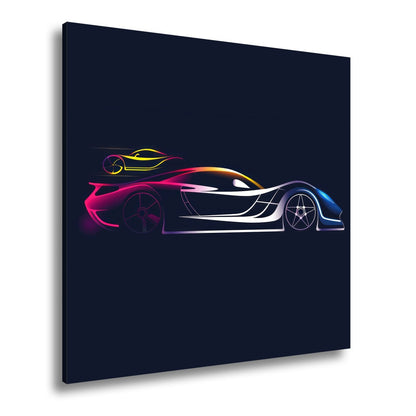 Leinwandbild Rennwagen Elegante Speed - Silhouette im strahlenden Neonlicht - deyoli