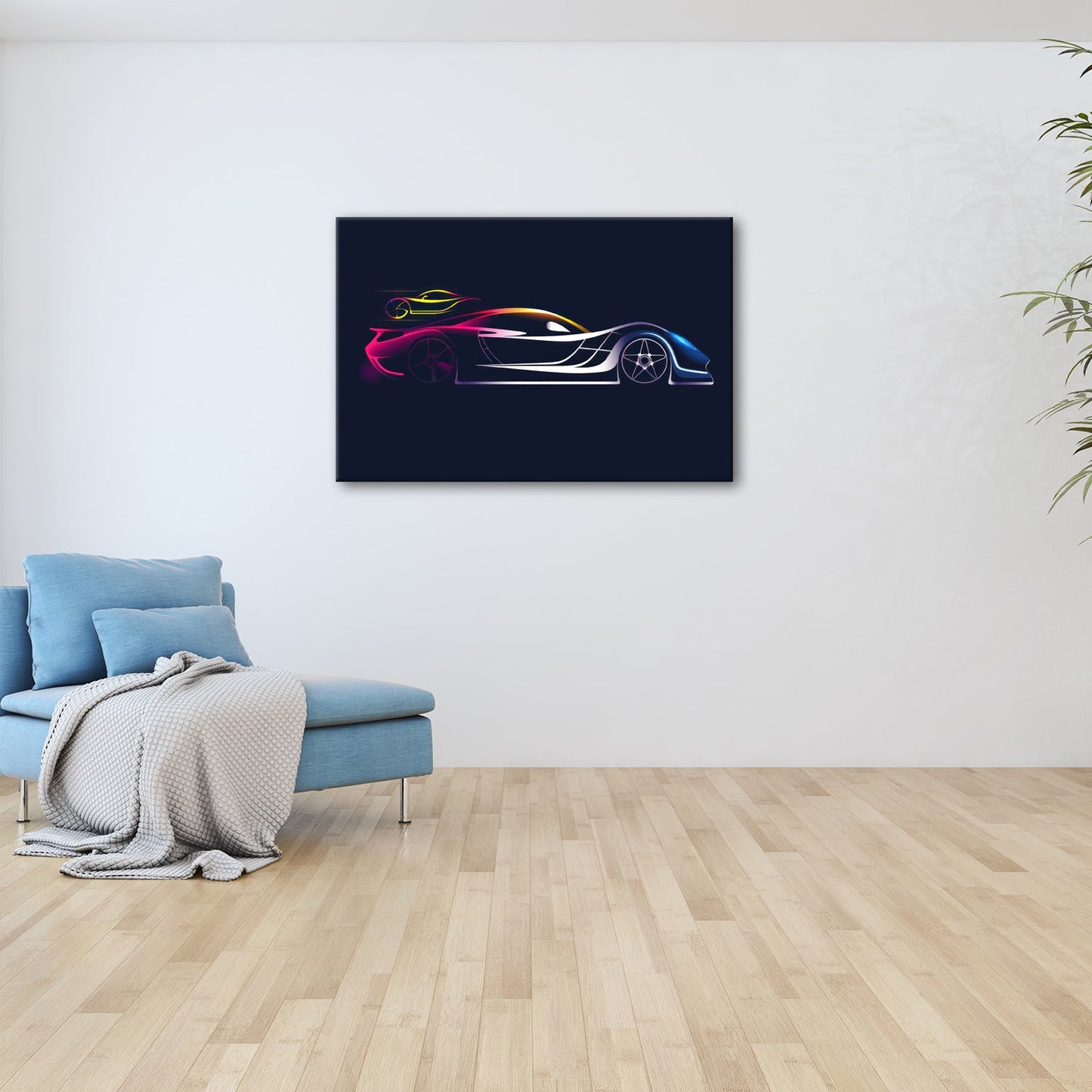 Leinwandbild Rennwagen Elegante Speed - Silhouette im strahlenden Neonlicht - deyoli