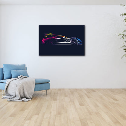 Leinwandbild Rennwagen Elegante Speed - Silhouette im strahlenden Neonlicht - deyoli