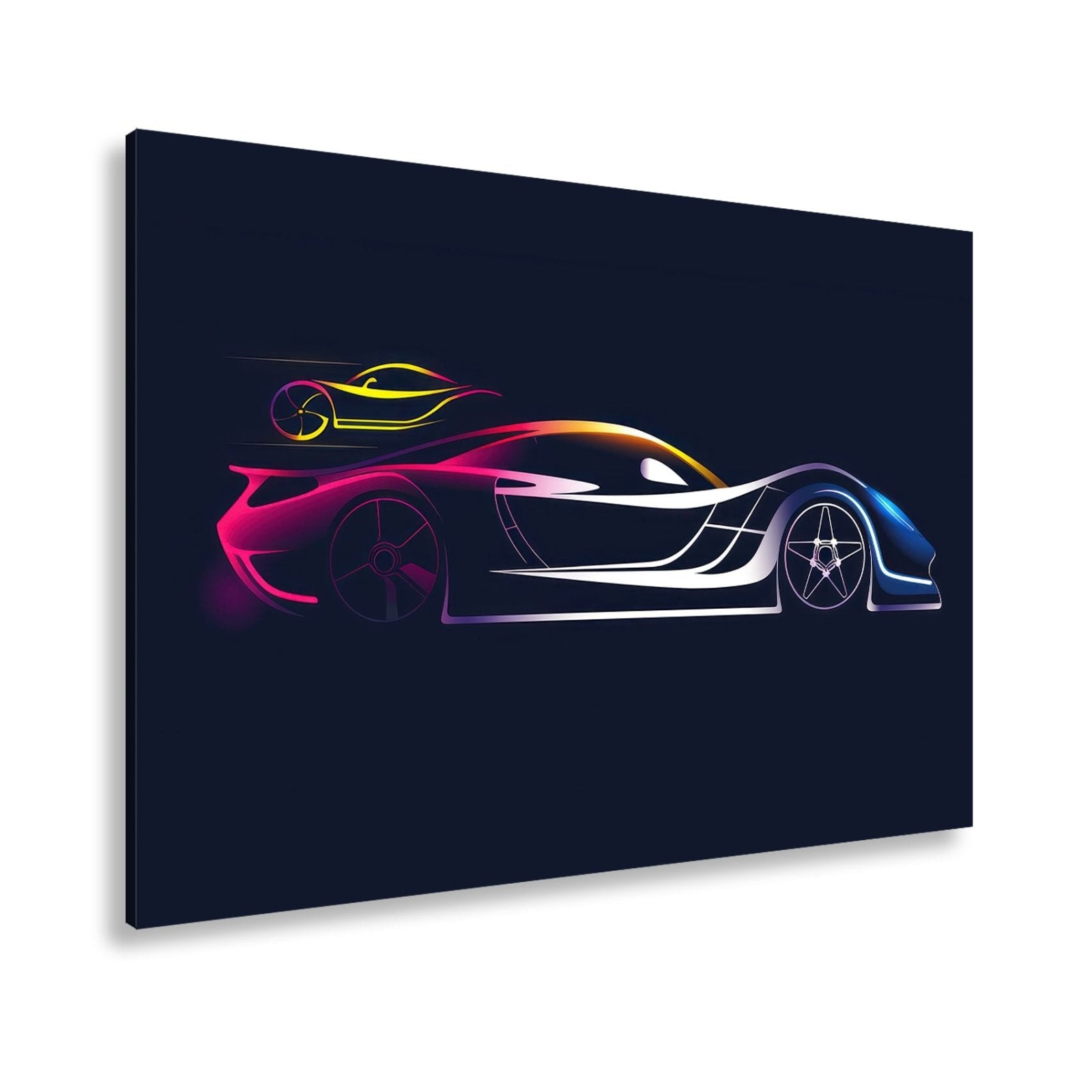 Leinwandbild Rennwagen Elegante Speed - Silhouette im strahlenden Neonlicht - deyoli