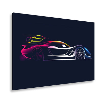 Leinwandbild Rennwagen Elegante Speed - Silhouette im strahlenden Neonlicht - deyoli