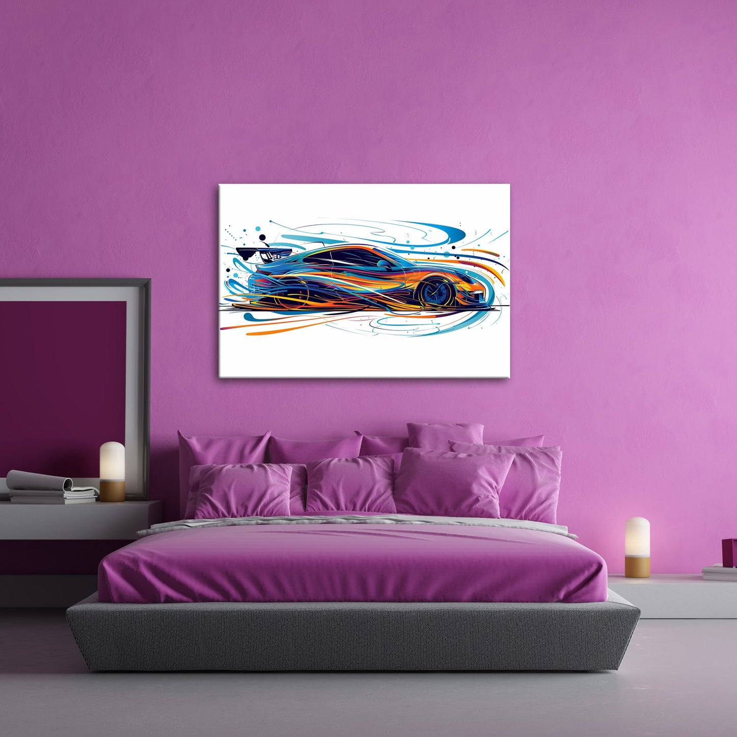 Leinwandbild Rennwagen XXL – Farbexplosion & Geschwindigkeit als Kunstwerk - deyoli