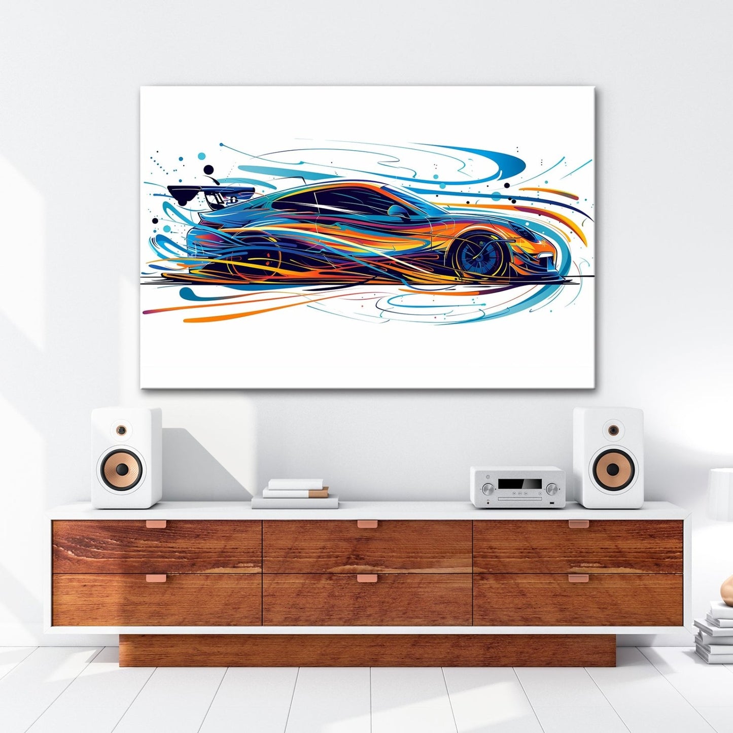 Leinwandbild Rennwagen XXL – Farbexplosion & Geschwindigkeit als Kunstwerk - deyoli