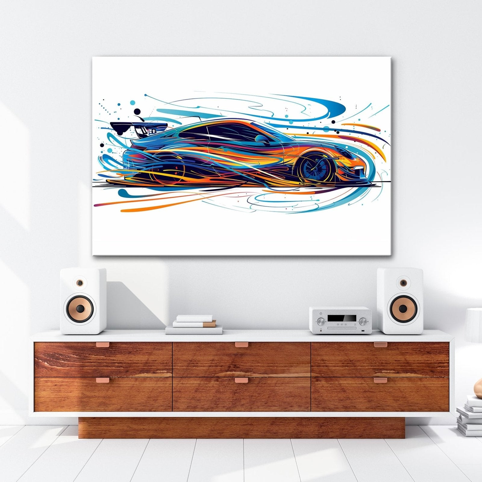 Leinwandbild Rennwagen XXL – Farbexplosion & Geschwindigkeit als Kunstwerk - deyoli