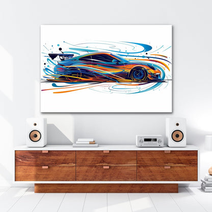 Leinwandbild Rennwagen XXL – Farbexplosion & Geschwindigkeit als Kunstwerk - deyoli