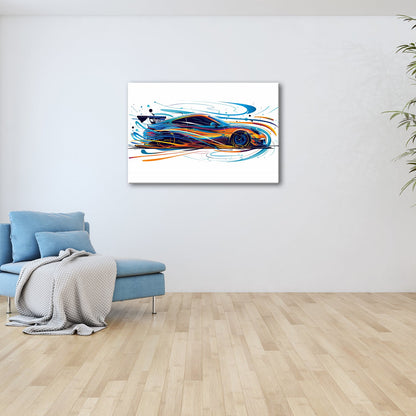 Leinwandbild Rennwagen XXL – Farbexplosion & Geschwindigkeit als Kunstwerk - deyoli