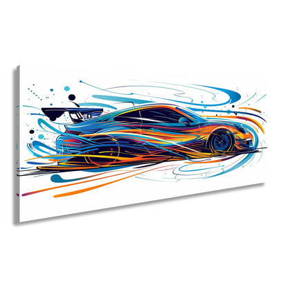 Leinwandbild Rennwagen XXL – Farbexplosion & Geschwindigkeit als Kunstwerk - deyoli