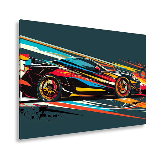 Leinwandbild Rennwagen XXL – Farbexplosiv in dynamischer Seitenansicht - deyoli