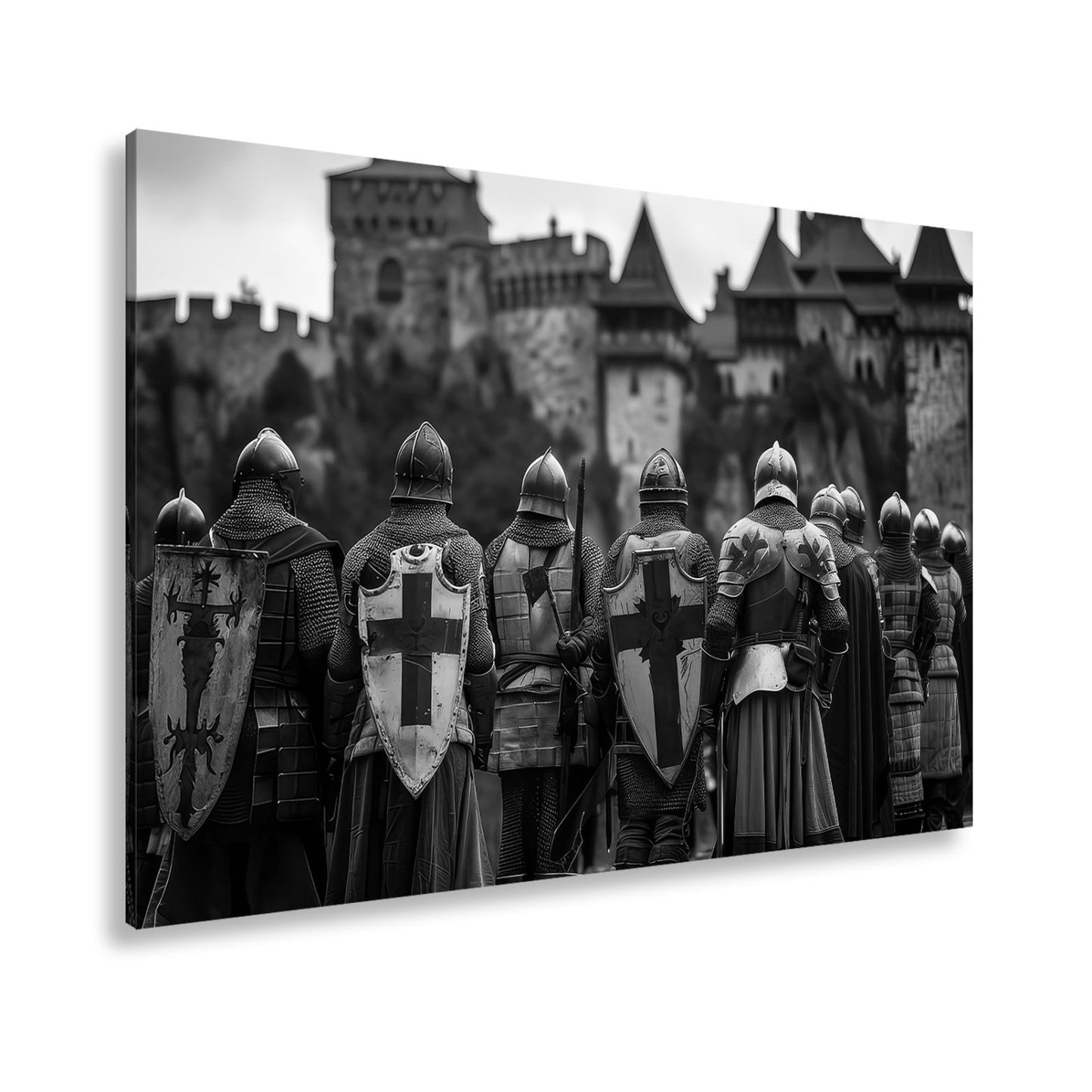 Leinwandbild Ritter vor Burg – bereit für Ehre, Kampf und Legende. - deyoli
