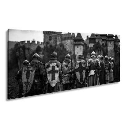 Leinwandbild Ritter vor Burg – bereit für Ehre, Kampf und Legende. - deyoli