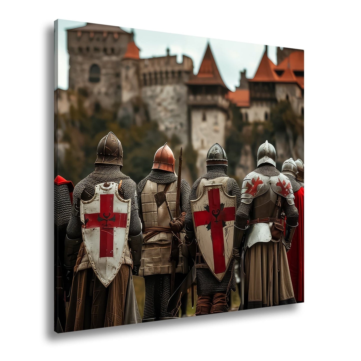 Leinwandbild Ritter vor Burg – bereit für Ehre, Kampf und Legende. - deyoli