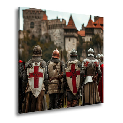 Leinwandbild Ritter vor Burg – bereit für Ehre, Kampf und Legende. - deyoli