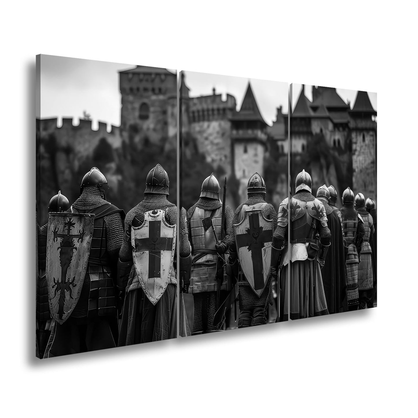 Leinwandbild Ritter vor Burg – bereit für Ehre, Kampf und Legende. - deyoli