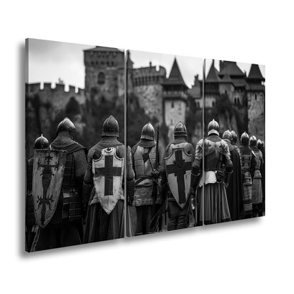 Leinwandbild Ritter vor Burg – bereit für Ehre, Kampf und Legende. - deyoli