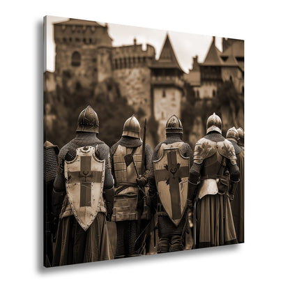 Leinwandbild Ritter vor Burg – bereit für Ehre, Kampf und Legende. - deyoli