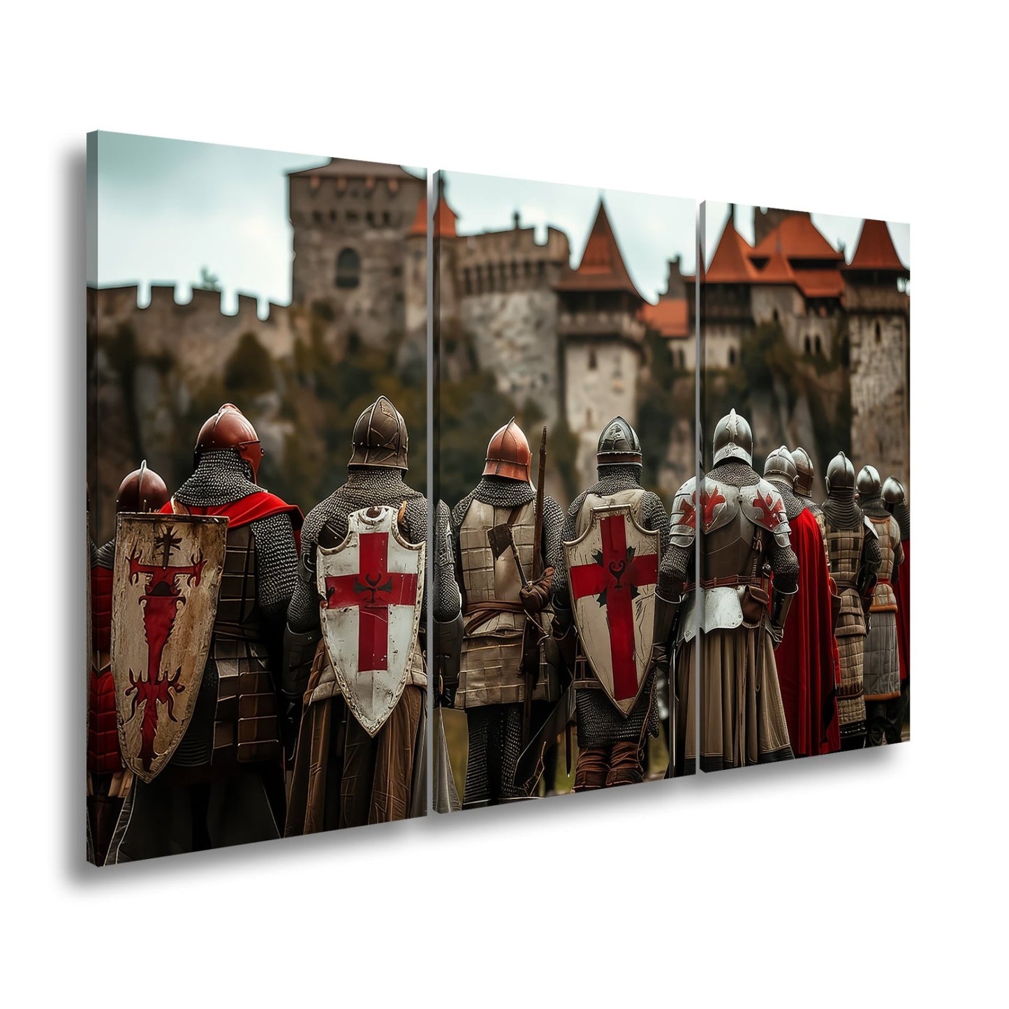Leinwandbild Ritter vor Burg – bereit für Ehre, Kampf und Legende. - deyoli