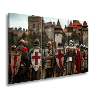 Leinwandbild Ritter vor Burg – bereit für Ehre, Kampf und Legende. - deyoli