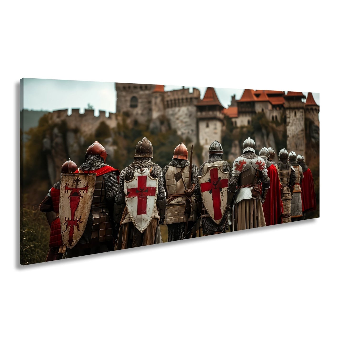 Leinwandbild Ritter vor Burg – bereit für Ehre, Kampf und Legende. - deyoli
