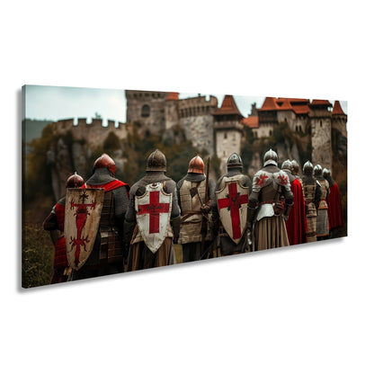 Leinwandbild Ritter vor Burg – bereit für Ehre, Kampf und Legende. - deyoli