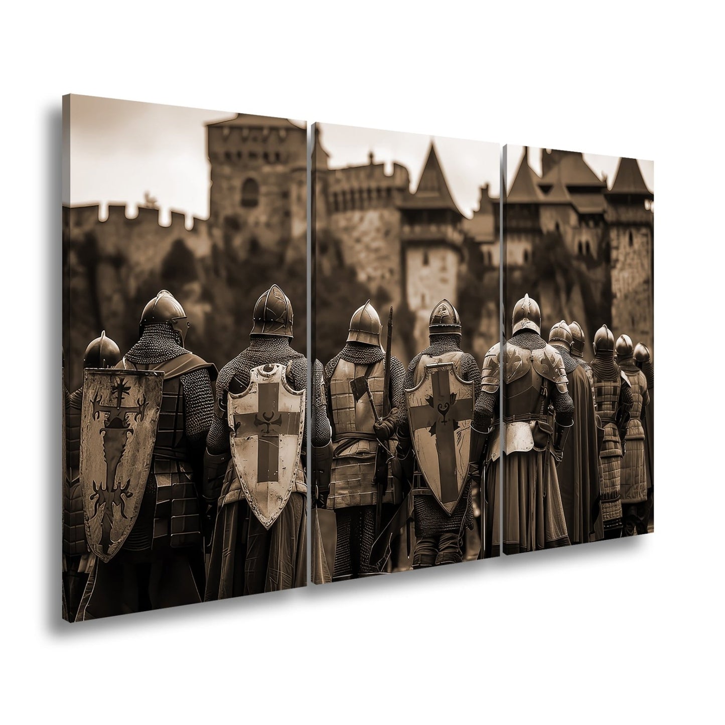 Leinwandbild Ritter vor Burg – bereit für Ehre, Kampf und Legende. - deyoli