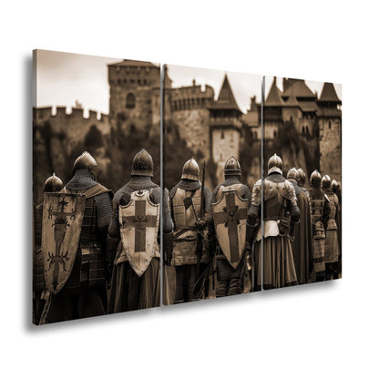 Leinwandbild Ritter vor Burg – bereit für Ehre, Kampf und Legende. - deyoli