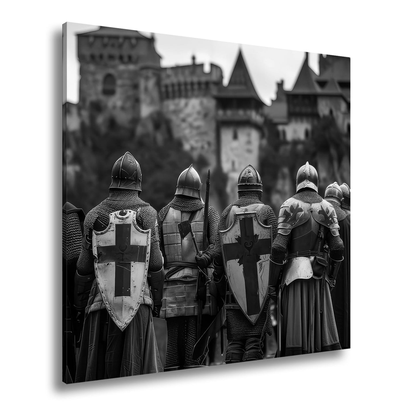 Leinwandbild Ritter vor Burg – bereit für Ehre, Kampf und Legende. - deyoli