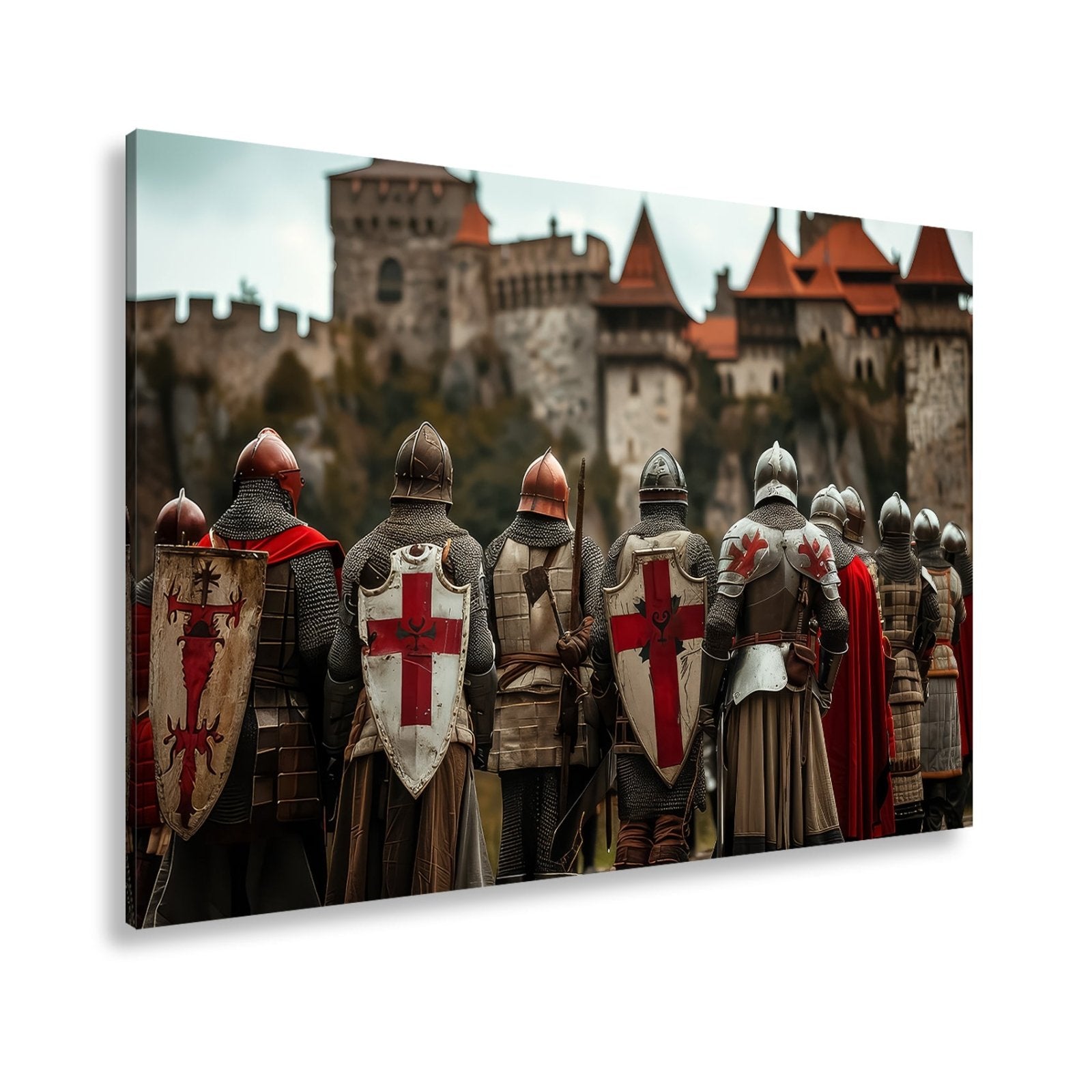 Leinwandbild Ritter vor Burg – bereit für Ehre, Kampf und Legende. - deyoli