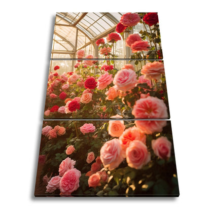 Leinwandbild Rosengarten XXL – Gläsernes Paradies im frühen Morgenlicht - deyoli