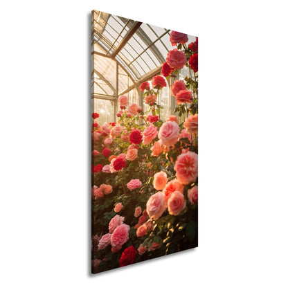 Leinwandbild Rosengarten XXL – Gläsernes Paradies im frühen Morgenlicht - deyoli