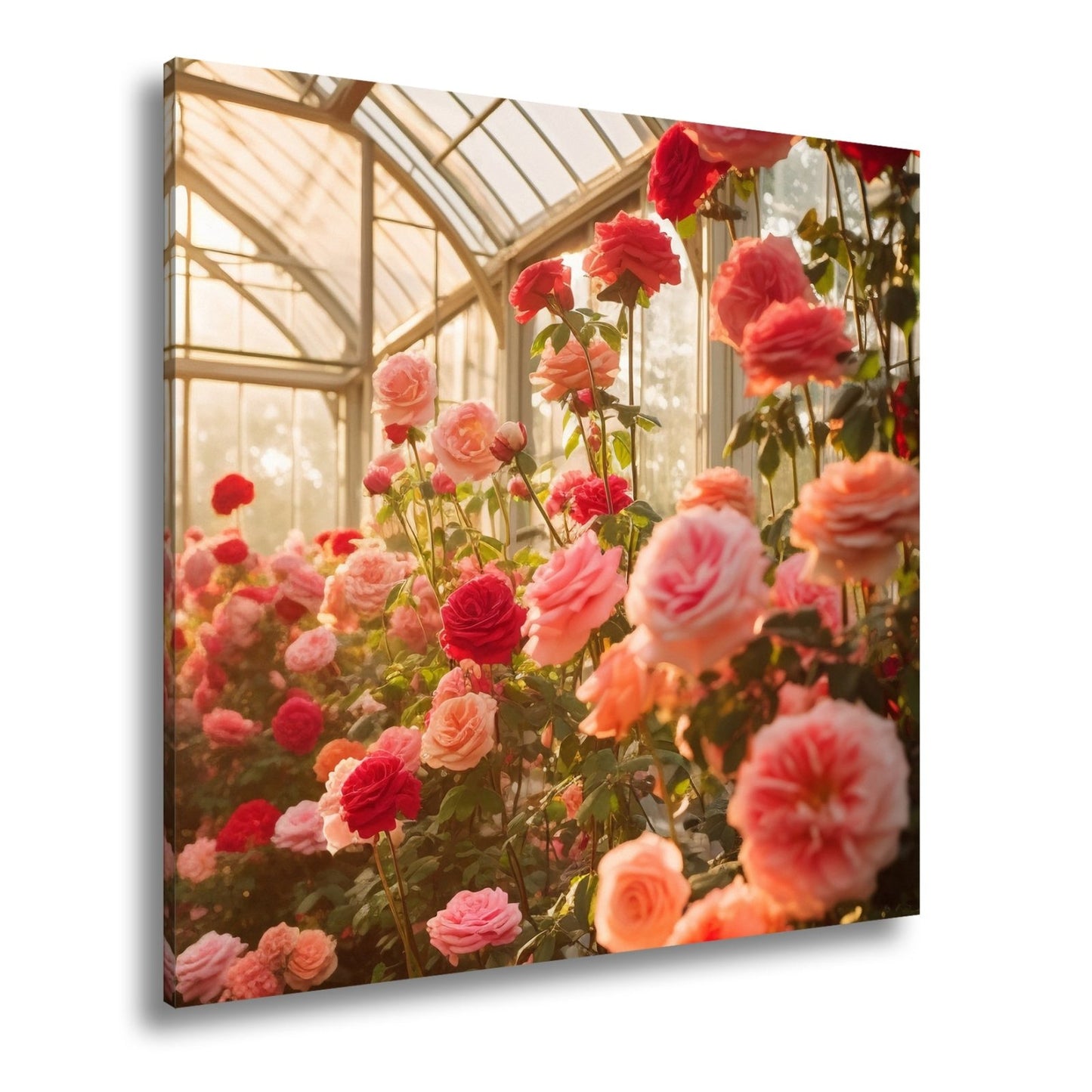 Leinwandbild Rosengarten XXL – Gläsernes Paradies im frühen Morgenlicht - deyoli