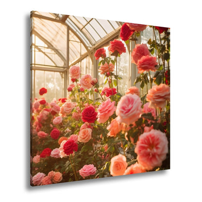 Leinwandbild Rosengarten XXL – Gläsernes Paradies im frühen Morgenlicht - deyoli