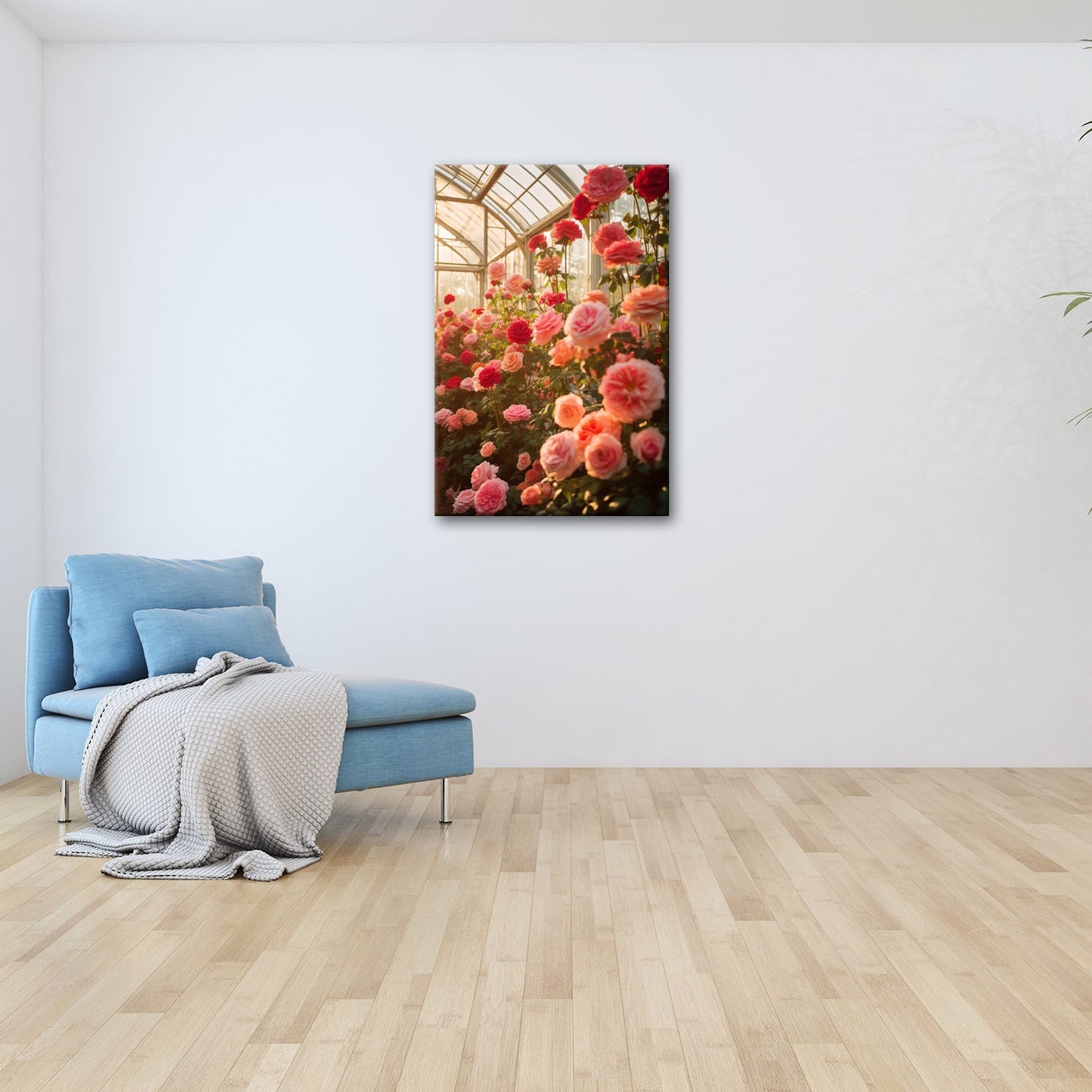 Leinwandbild Rosengarten XXL – Gläsernes Paradies im frühen Morgenlicht - deyoli