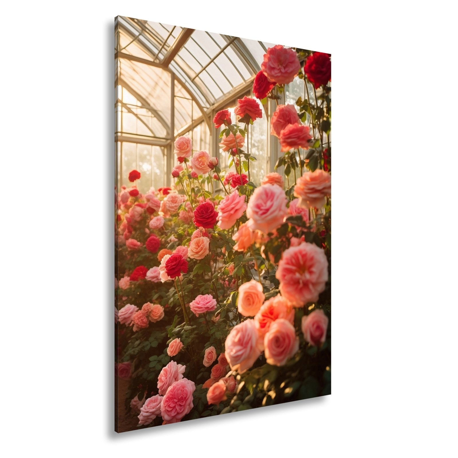 Leinwandbild Rosengarten XXL – Gläsernes Paradies im frühen Morgenlicht - deyoli