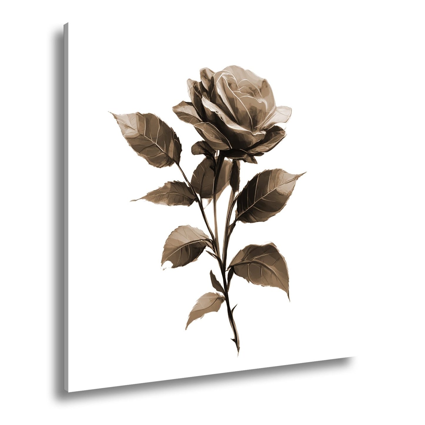 Leinwandbild Rote Rose mit dunklem Blattwerk in sanfter Lichtstimmung - deyoli