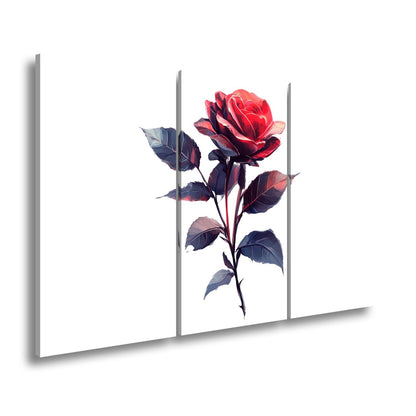 Leinwandbild Rote Rose mit dunklem Blattwerk in sanfter Lichtstimmung - deyoli
