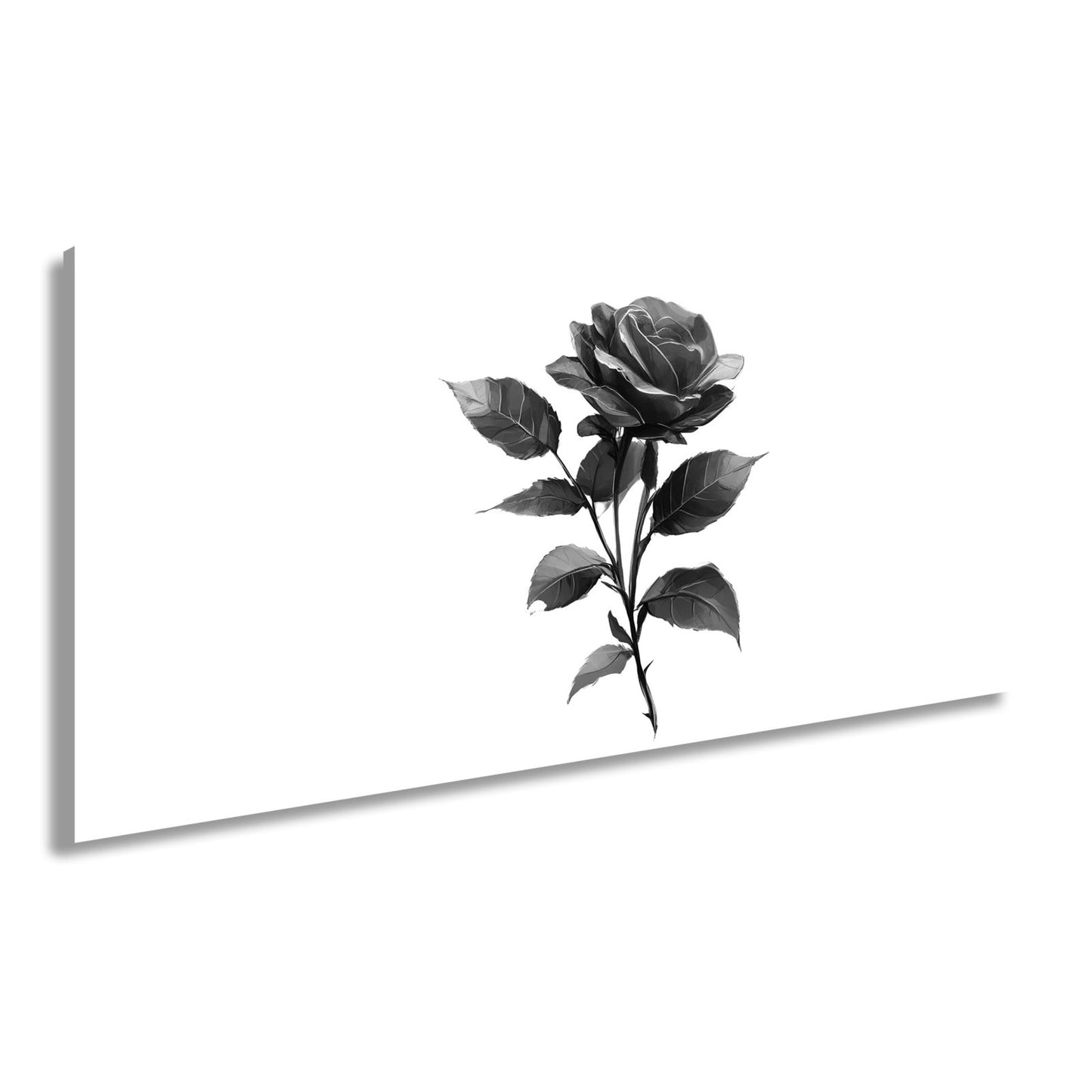 Leinwandbild Rote Rose mit dunklem Blattwerk in sanfter Lichtstimmung - deyoli