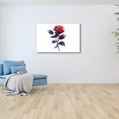 Leinwandbild Rote Rose mit dunklem Blattwerk in sanfter Lichtstimmung - deyoli