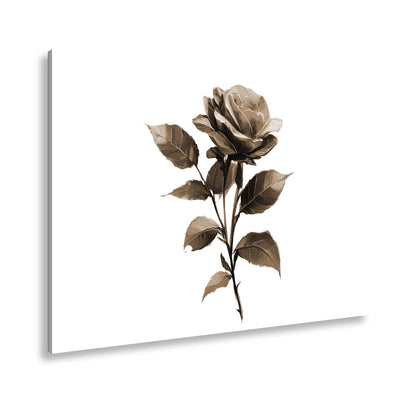 Leinwandbild Rote Rose mit dunklem Blattwerk in sanfter Lichtstimmung - deyoli