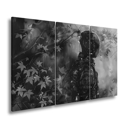 Leinwandbild Roter Ahorn trifft dunkle Rüstung im Nebel der Zukunft. - deyoli