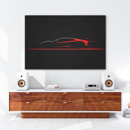 Leinwandbild Roter Blitz in minimalistischer Supersportwagen - Silhouette - deyoli