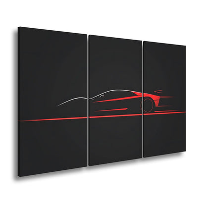 Leinwandbild Roter Blitz in minimalistischer Supersportwagen - Silhouette - deyoli