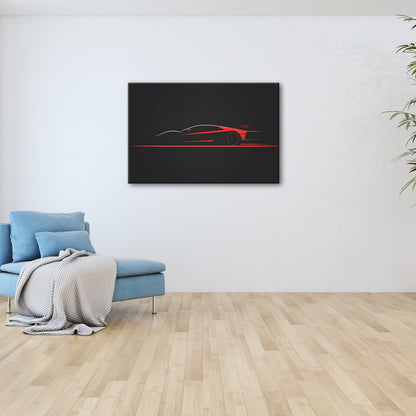 Leinwandbild Roter Blitz in minimalistischer Supersportwagen - Silhouette - deyoli