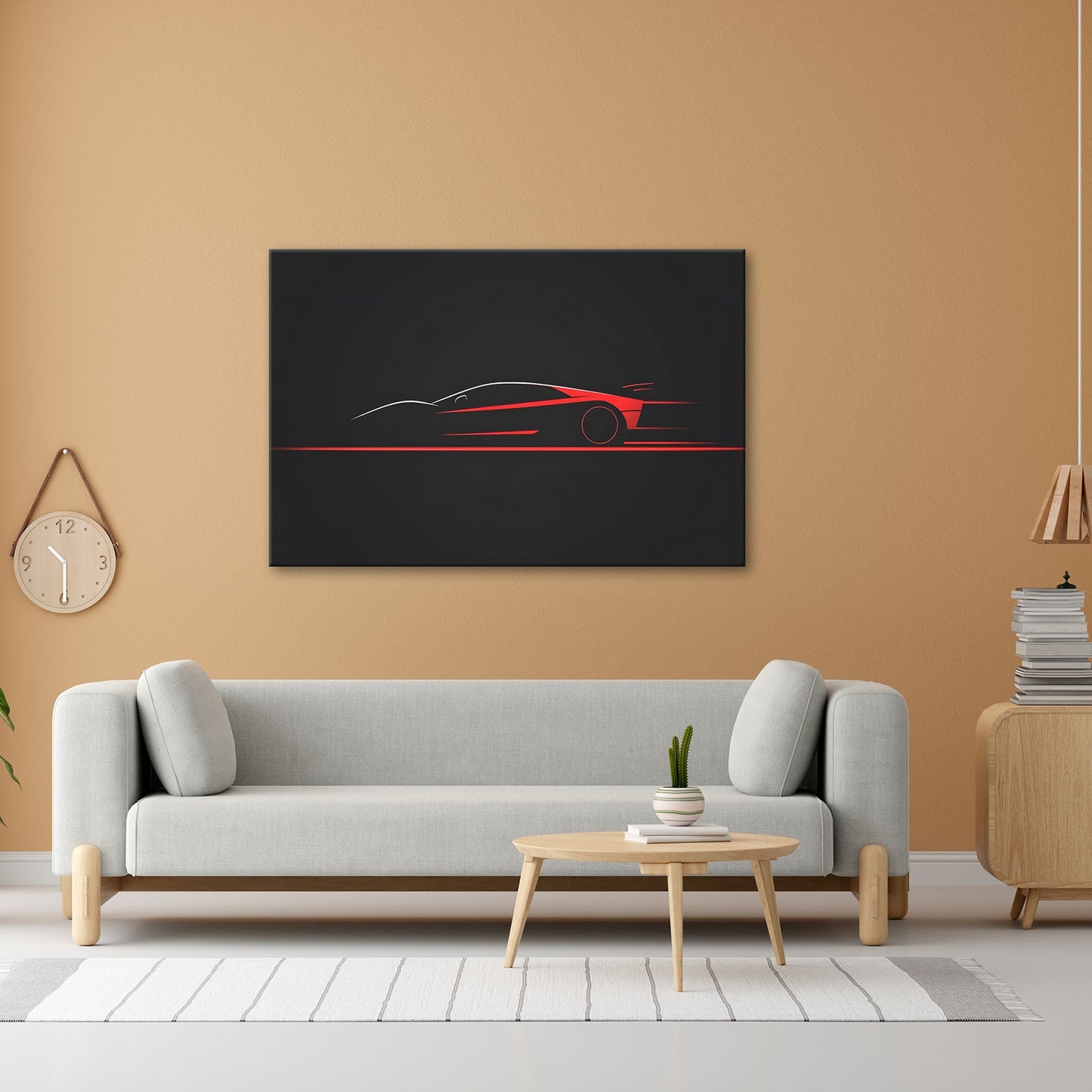 Leinwandbild Roter Blitz in minimalistischer Supersportwagen - Silhouette - deyoli